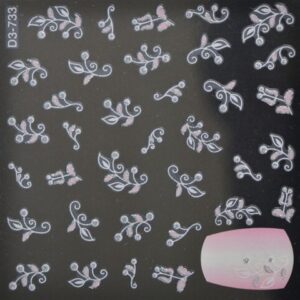 Glitter-Nail Sticker rosa silber Blüten-Ranken